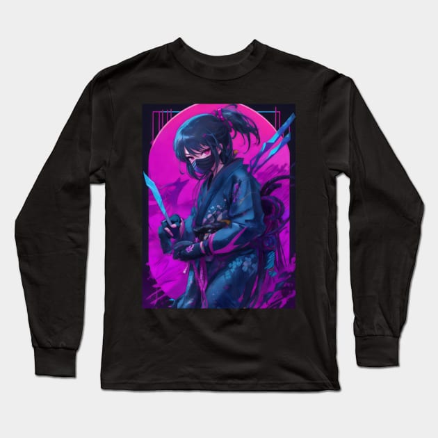 Neon ninja girl Long Sleeve T-Shirt by Spaceboyishere